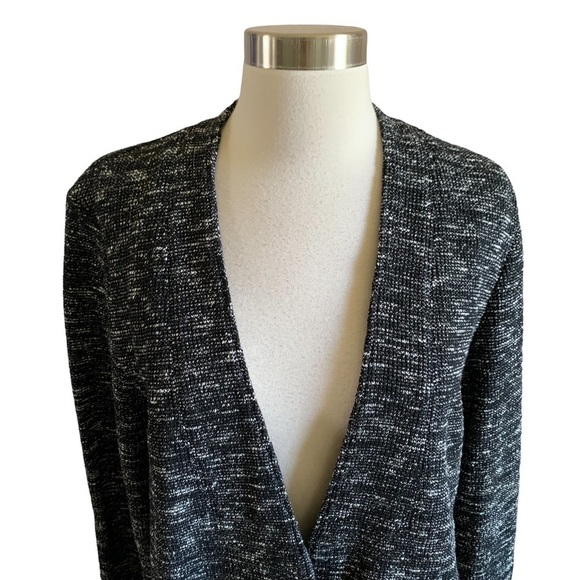 Eileen Fisher NWT Black Notch Collar Long Tweedy Organic Cotton Knit Jacket - Picture 4 of 11